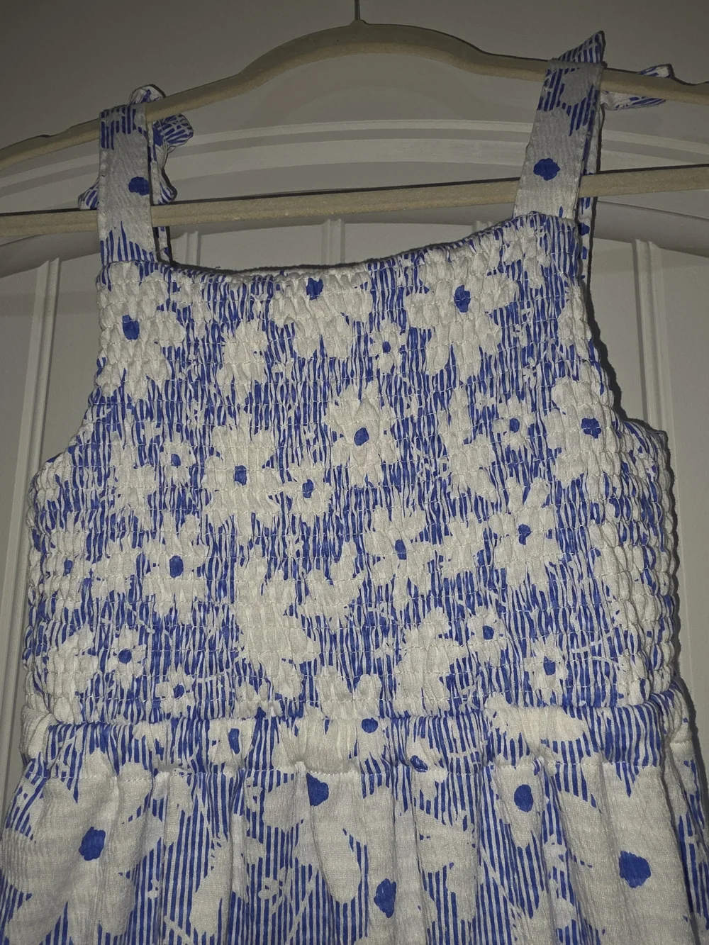 Blue & White Paisley Lane Floral Romper- Girls 12